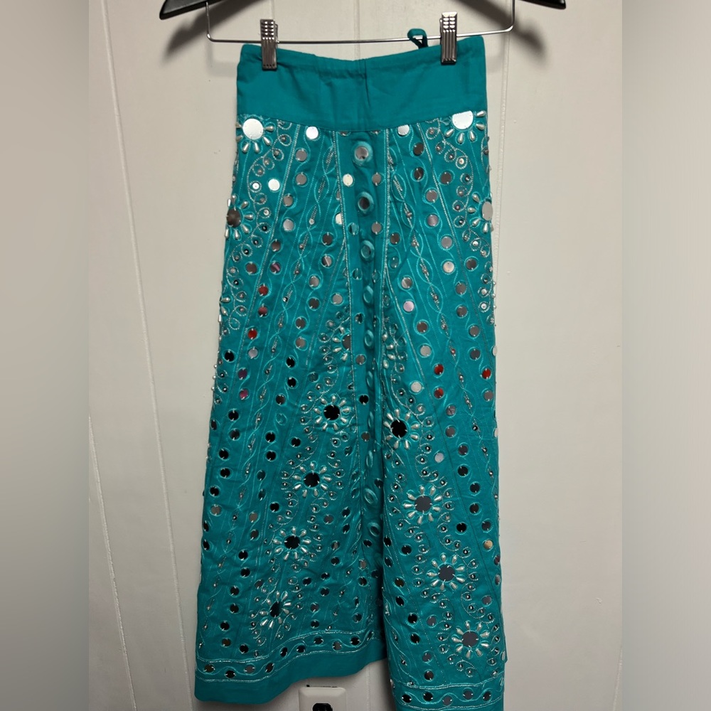 NWT! Teal Linen Embellished Midi Length Skirt -Size LP